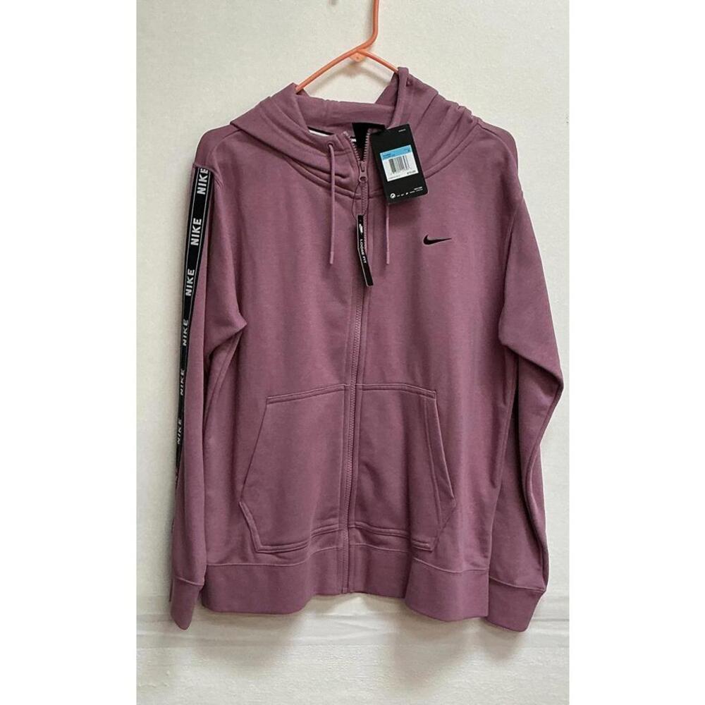 Nike Women's Mauve Zip-Up Hoodie with Logo Tape Sleeves Medium Fast Free Ship